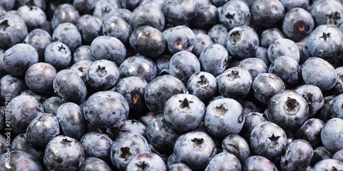 Cuadro en lienzo Dense cluster of dark blue blueberries, fresh fruit display, plump berry assortm