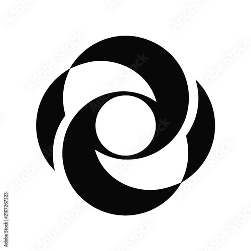 Fotografie Abstract swirling black and white circular shape, geometric symbol, rotational s