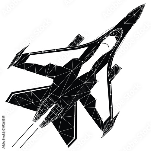 Canvastavla Low poly fighter jet vector illustration, geometric military aircraft silhouette