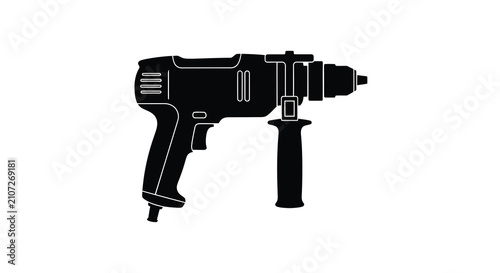 Electric drill silhouette against a white background a detailed black shape illustration power tool hardware construction renovation