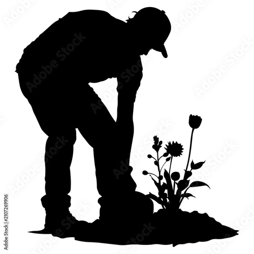 Gardener Silhouette Collection Vector with Gardening Activities