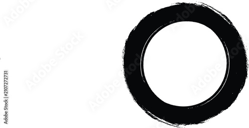 Grunge textured circular vector brush stroke frame in black ink with circular isolated abstract