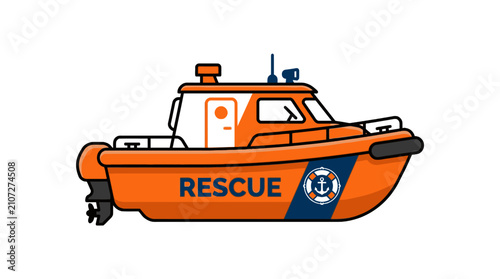 Canvas Print Orange maritime coast guard rescue boat illustration.