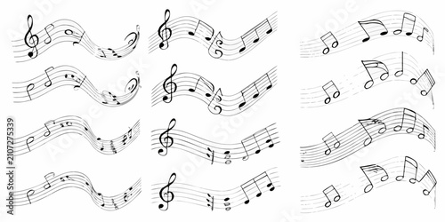 Tableau sur toile musical notes and staffs vector illustration music notation clef quavers