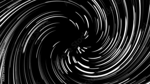 Abstract spiral motion background, with white glowing, light trails on, black vortex