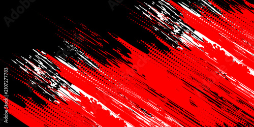 Glitch distorted grunge background. Noise destroyed texture. Red halftone dots blue color pattern gradient grunge texture background.
