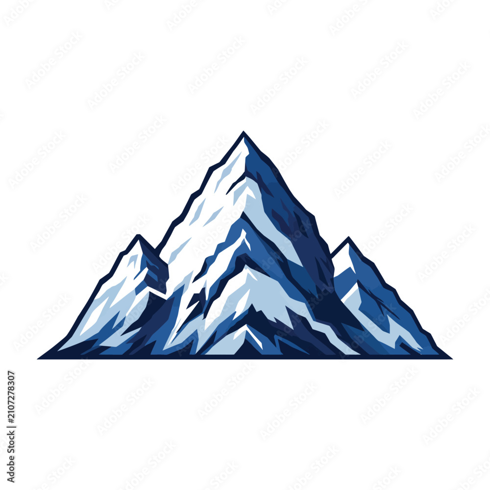 Fototapeta premium Beautiful Snow Covered Mountain Range Illustration With Shaded Peaks