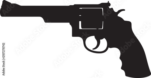Classic revolver silhouette long barrel magnum handgun for target shooting and western cowboy history icon.