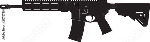 Schilderij op canvas Tactical assault rifle silhouette vector icon featuring modern modular rail system and adjustable buttstock