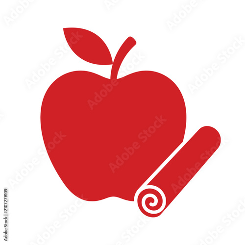 Cuadro en lienzo Red apple with cinnamon stick icon, symbolizing autumn flavors and baking