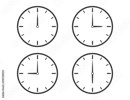 Set of Four Minimal Analog Clocks Showing Different Times for Time Concept And Schedule.