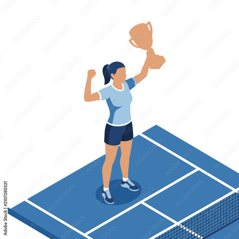 Obraz premium Woman Champion Holding Trophy on Tennis Court