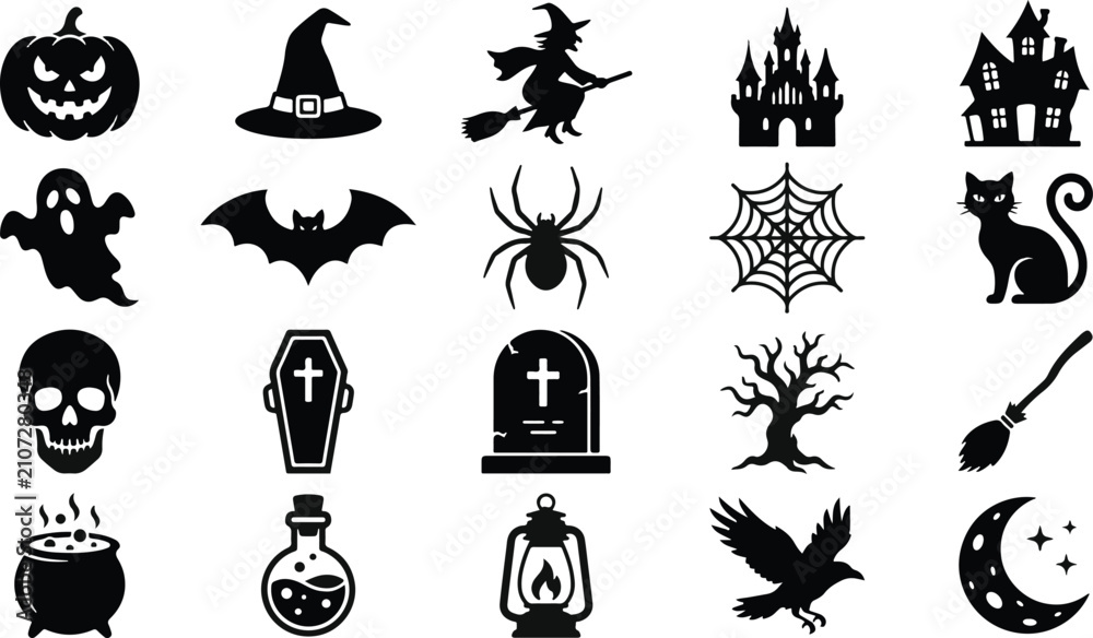 Naklejka premium Halloween icon set spooky vector graphics for parties decorations and digital designs