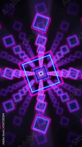 VJ Loop Slow Motion Square Frame Neon Glow Loop Cyber Room Cyan Magenta 4K 60FPS Seamless vertical 20 seconds Seamless looping VJ visualizer futuristic neon cyber room with pulsing lights