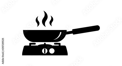 Frying Pan On Burner Silhouette Against White Background