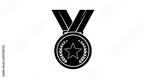 Fotografie Military medal silhouette with star and laurel wreath on white background