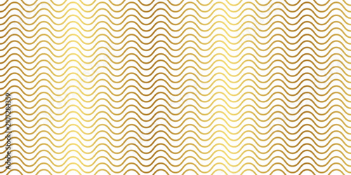 Golden wavy line pattern background with luxury geometric metallic wave texture. Vector illustration of abstract seamless gold squiggly line art banner, modern elegant art deco wallpaper template.