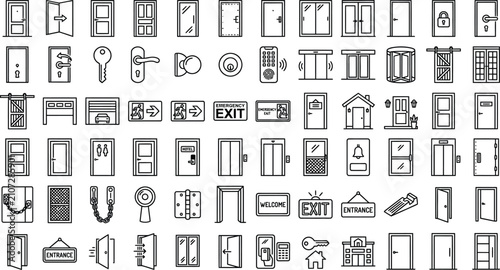 Comprehensive collection of door and access control icons set with entrance