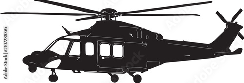 Quadro su tela Black silhouette of a twin-engine utility helicopter, side view profile showing