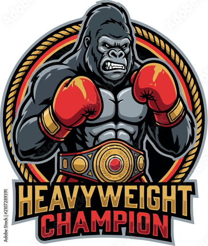 Foto Heavyweight Champion: Heavyweight Champion Gorilla Boxer Wrestling Mascot Logo