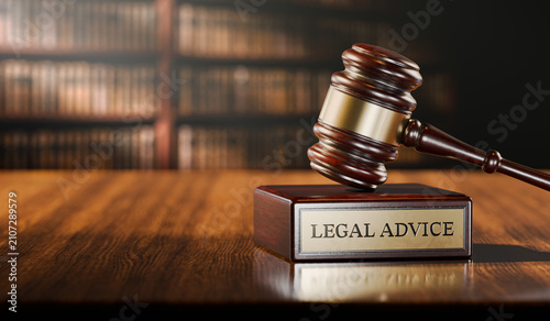 Fotografie Legal advice:: Judge's Gavel and wooden stand with text word