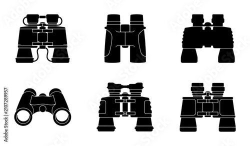 Fotografie Binoculars Icons Set, Optical Device Graphics, Magnification Tool Vector Collect