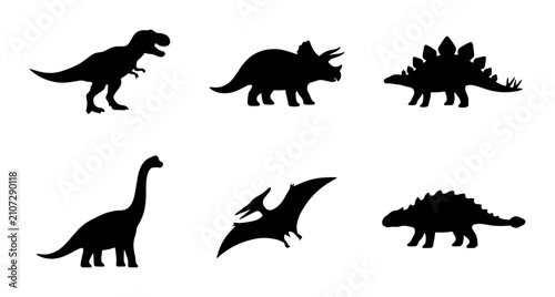 Foto Dinosaur Silhouettes Collection, Prehistoric Creatures Vector Icons, Jurassic Er