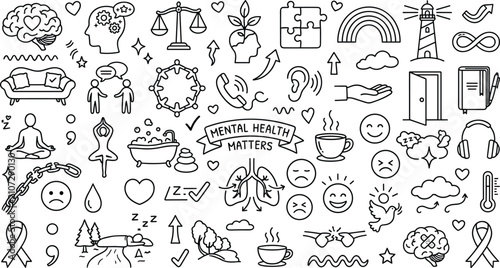 Tableau sur toile Mental Health Doodle icon set