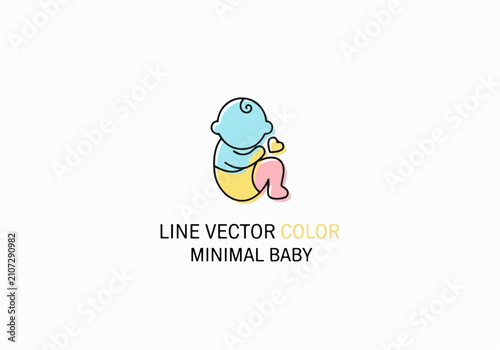 Cute baby logo with adorable smiling infant face