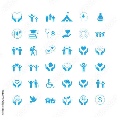 Community Support Icons Blue Flat Design On White Background