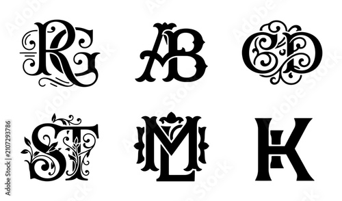 Cuadro en lienzo 70 Elegant Monogram Letters, Vintage Alphabet Emblems, Decorative Initials Set,