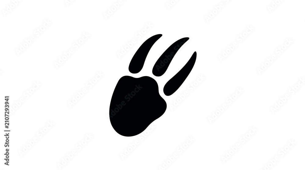 Obraz premium Sloth Footprint Claw Mark Silhouette, Black Predator Paw Print vector, Wild beast scratch icon, Monster talon footprint on white background, animal, claw, mark, silhouette, predator, paw, print.