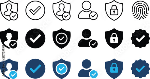 Fotografi User security and protection icon with shield and check mark