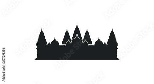 Bild auf Leinwand Indian Temple Silhouette - Hindu Architecture Landmark