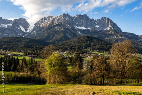 Photography Spring Tyrolean valley under the Wilder Kaiser mountain massif