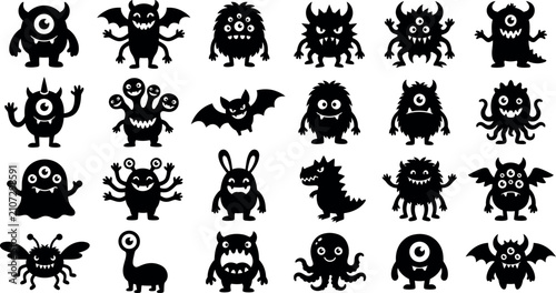 Фотография Monster silhouettes collection black vector illustration on white background