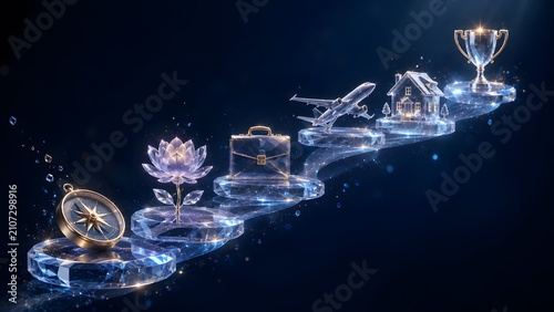 Glossy crystal symbols representing success, growth, and achievements  