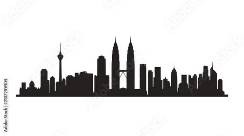 Kuala Lumpur Skyline Silhouette - Iconic Petronas Towers and KL Tower