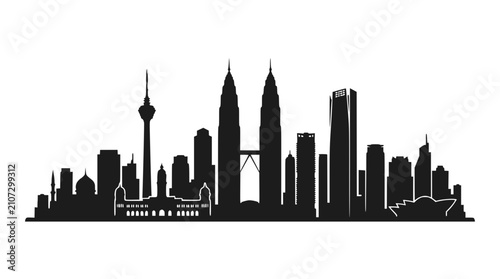 Kuala Lumpur Skyline Silhouette - Petronas Towers, KL Tower, Modern Cityscape