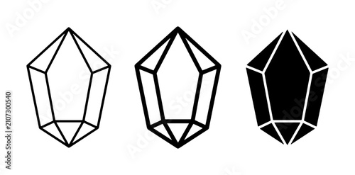 Geometric Crystal Icons: Outline, Wireframe, and Solid Fill Vector Shapes