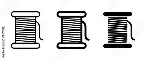Fotografía Set of 3 Spool Icons: Outline, Filled Outline, and Solid Black Thread Spools