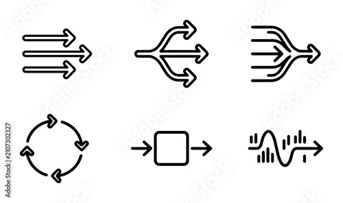 Fotografía Arrow Icons Set: Flow, Direction, Process, Cycle, Data, Input-Output Vectors