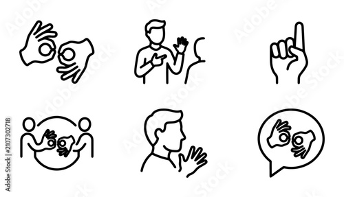 Fotografija Sign Language Icons Set: Communication, Deafness, Gestures, Human Interaction, S