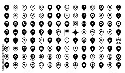 Premium Navigation Map Pin Icons Editable Stroke and Solid Glyph Vector Bundle