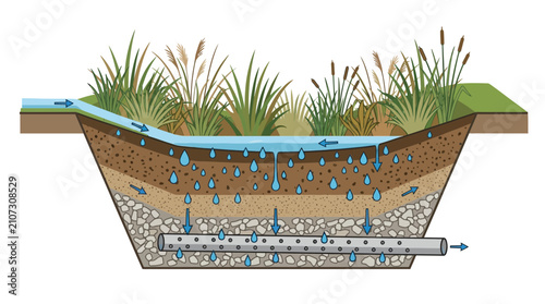 Fotografi Constructed Wetland Water Filtration System Diagram