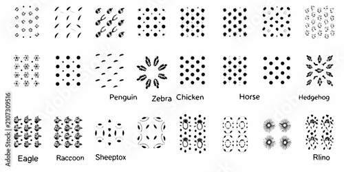 Foto Animal footprint chart black vector illustration on a white background with vari
