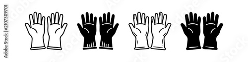 Fotografie Icon set of protective rubber gloves in outline and solid styles