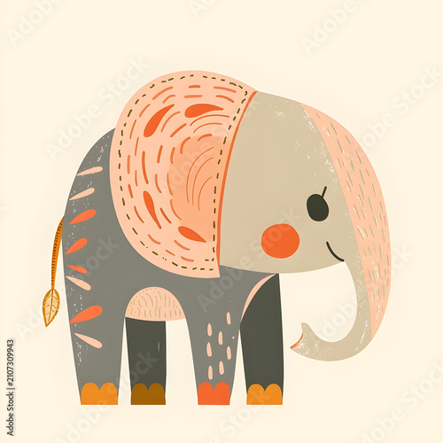 Cute Cartoon Elephant Illustration for Children with Scandinavian Minimal Style