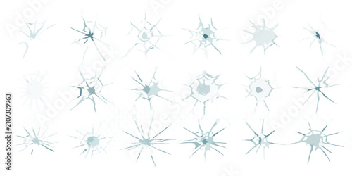 Fotografía Broken glass shards and cracks collection vector illustration on a black backgro