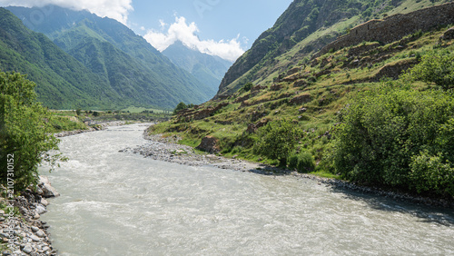 Upper Balkaria. View of the mountain river Cherek